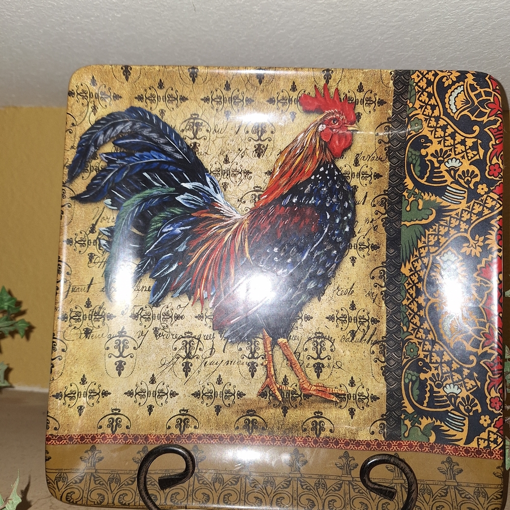 Decorative Rooster Tile with Multicolor Design